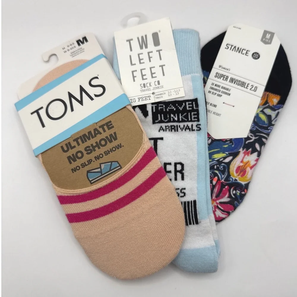 TOMS Stance Two Left Feet Womens Socks Bundle 3 Pairs No Show Crew Size M 8-10.5